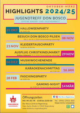 Highlights aus dem Programm des Jugendtreff Don Bosco Regensburg im Herst/Winter 2024/25