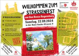 Herzliche Einladung zum Straßenfest von Don bosco Regensburg am Sonntag 22.09.2024