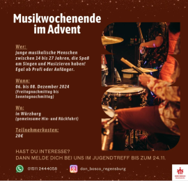 Musikwochenende im Advent für Jugendliche von Don Bosco Regensburg 6.-8.12.2024